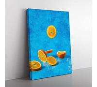 Falling Oranges Painting Modern Canvas Wall Art Print Ready to Hang, Framed Picture for Living Room Bedroom Home Office Décor, 60x40 cm (24x16 Inch)