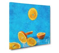 Falling Oranges Painting Modern Canvas Wall Art Print Ready to Hang, Framed Picture for Living Room Bedroom Home Office Décor, 20x20 Inch (50x50 cm)