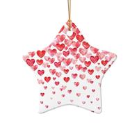 Falling Red Hearts Print Christmas Tree Ceramic Star Heart Shaped Xmas Ornaments Home Hanging Gifts Decor