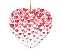 Falling Red Hearts Print Christmas Tree Ceramic Star Heart Shaped Xmas Ornaments Home Hanging Gifts Decor