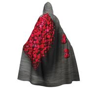 Falling Red Hearts Print Halloween Hooded Cloak Medieval Renaissance Style Costume Unisex Wizard Role Play