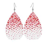 Falling Red Hearts Print Leather Teardrop Dangle Earrings Fashion