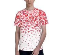 Falling Red Hearts Print Men Short Sleeve Crew Neck T-Shirt Stylish Casual Summer Various Occasions Wear