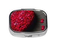 Falling Red Hearts Print Square Metal Pill Box Decorative Pill Case - Carry Your Meds in Style (Rectangular)