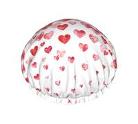 Falling Red Hearts Print Various Activities Shower Cap Reusable Soft And Lightweight Bath Hair Cap Long Hair