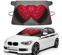 Falling Red Hearts Print Windshield Protector For Cars, Waterproof Frost Vehicle Cover 175Ã-108 Cm Includes Straps