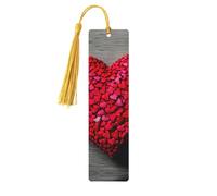 Falling Red Hearts Print Wood Bookmark for Women Men,with Tassels Reading Bookmarks for Book Lovers,Gifts