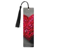 Falling Red Hearts Print Wood Bookmark for Women Men,with Tassels Reading Bookmarks for Book Lovers,Gifts
