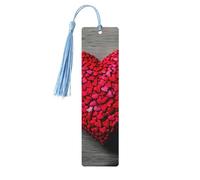 Falling Red Hearts Print Wood Bookmark for Women Men,with Tassels Reading Bookmarks for Book Lovers,Gifts