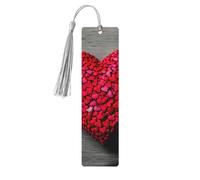 Falling Red Hearts Print Wood Bookmark for Women Men,with Tassels Reading Bookmarks for Book Lovers,Gifts