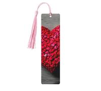 Falling Red Hearts Print Wood Bookmark for Women Men,with Tassels Reading Bookmarks for Book Lovers,Gifts