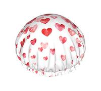 Falling Red Hearts Printed Double-Layer Shower Cap, Reusable Shower Cap, Suitable For Various Hair Lengths