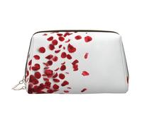 Falling Rose Petals Printed Leather Portable Makeup Storage Bag, Suitable for Daily Use