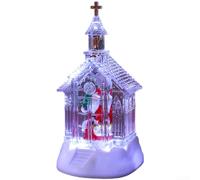 Falling Snow Lamp with Glowing Snow Effect and Transparent Church Design, Santa Snowman Tree Desktop Ornament for Festive Winter Decoration and Cozy Ambient Lighting (Elderly Style)