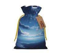 Falling Star Moon Printed Christmas Drawstring Bags Reusable Xmas Bag for Party Xmas Gift Wrapping, Yellow Ribbon, M