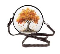 Falling Tree Autumn Leaves Women Round Crossbody Bags Leather Sling Bag Purse