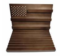 fallingstar 1 Pcs 11-Row Challenge Coin Display Stand - Solid Wood Military Coin Holder Rack, Removable Board with American Flag, Walnut Finish Collectible Case for Tabletop, Holds 80 Coins