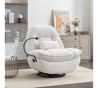 Artemis Home Fallon Boucle Fabric Swivel Based Recliner Chair with Fitted Phone Holder - Cream, Cream