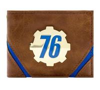 Fallout 76 Golden Vault-Tec Metal Badge Cog Emblem Wallet Bi-Fold ID & Card Holder, Brown
