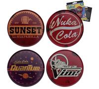 Fallout Metal Drinks Coasters Set of 4 - Officially Licensed Nuka Cola, Sunset Sarsaparilla, Vim & Nuka Cola Quantum - Gaming Coaster Gift for Fallout Fans