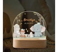 Fallover Personalised Baby Boy/Girl Night Light - Custom Name LED Nursery Lamp - Christening, Birthday, Christmas Gifts for Kids - Jungle Animal Bedside Decor, Original Birth Gifts, Style 06