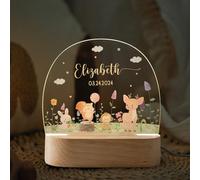 Fallover Personalised Baby Boy/Girl Night Light - Custom Name LED Nursery Lamp - Christening, Birthday, Christmas Gifts for Kids - Jungle Animal Bedside Decor, Original Birth Gifts, Style 07