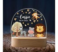 Fallover Personalised Baby Boy/Girl Night Light - Custom Name LED Nursery Lamp - Christening, Birthday, Christmas Gifts for Kids - Jungle Animal Bedside Decor, Original Birth Gifts, Style 13