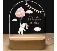 Fallover Personalised Night Light with Baby Name and Date, Custom LED Lamp for Baby Boys Girls Nursery, Cute Animals Pattern, Baby Sleep Light, Christening Birthday Christmas Day Gifts (Design 07)