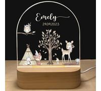 Fallover Personalised Night Light with Baby Name and Date, Custom LED Lamp for Baby Boys Girls Nursery, Cute Animals Pattern, Baby Sleep Light, Christening Birthday Christmas Day Gifts (Design 01)