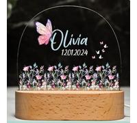 Fallover Personalised Night Light with Baby Name and Date, Custom LED Lamp for Baby Boys Girls Nursery, Animals Design, Baby Sleep Light, Christening Birthday Christmas Day Gifts (Pattern 15)