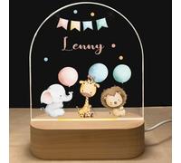 Fallover Personalised Night Light with Baby Name and Date, Custom LED Lamp for Baby Boys Girls Nursery, Cute Animals Pattern, Baby Sleep Light, Christening Birthday Christmas Day Gifts (Design 19)