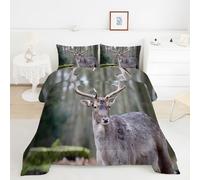 Fallow Deer Portrait Queen Duvet 10.5 Tog, Forest Healing Style Microfiber Bedding Set, 1 Quilt 220x220cm and 2 Pillowcases 50x75cm, All Year Round Comforter for Cozy Nights TY418