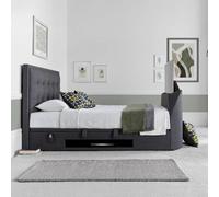 Falmer Ottoman Storage TV Bed - Pendle Slate Dark Grey Fabric - Sizes Available