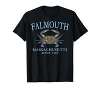 Falmouth Massachusetts Crab Since 1686 Pale Blue Letters Value Graphic T-Shirt, Men, Black, XL
