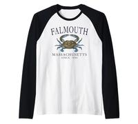 Falmouth Massachusetts Crab Town Since 1686 Plum Letters Raglan Baseball Tee