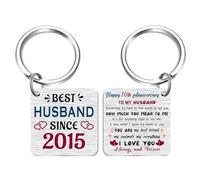 FALOGI 10th Wedding Anniversary Keyring for Husband, Happy 10th Anniversary Husband, Best Husband Gifts Since 2015