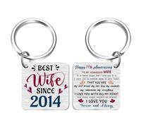 FALOGI 11th Wedding Anniversary Keyring for Wife, Happy 11th Anniversary Wife, Best Wife Gifts Since 2014