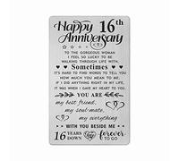 FALOGI 16th Wedding Anniversary Card Gift for Wife, Happy 16 Year Anniversary Card, Metal Engraved Wallet Card