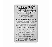FALOGI 26th Wedding Anniversary Card Gifts for Wife, Happy 26 Year Anniversary Card, Metal Engraved Wallet Card