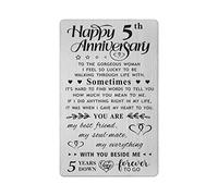 FALOGI 5th Anniversary Card Gifts for Wife, Happy 5 Year Anniversary Card, Metal Engraved Wallet Card