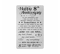 FALOGI 8th Wedding Anniversary Card Gifts for Him Husband, Happy 8 Years Anniversary Card Presents, Metal Engraved Wallet Card