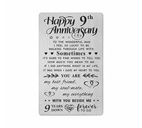 FALOGI 9th Wedding Anniversary Card Gifts for Him Husband, Happy 9 Year Anniversary Card Presents, Metal Engraved Wallet Card