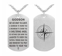 FALOGI Godson Necklace, Godson First Communion Jewellery Gift from Godmother, Personalised Dog Tag for Godson