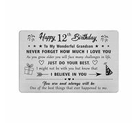 FALOGI Grandson 12th Birthday Card - Happy 12 Year Old Birthday Card for Grandson - Birthday Gifts for 12 Year Old Grandson, Metal Engraved Wallet Card