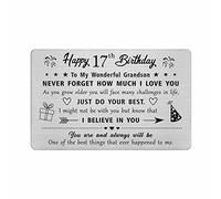 FALOGI Grandson 17th Birthday Card - Happy 17 Year Old Birthday Card for Grandson - Birthday Gifts for 17 Year Old Grandson, Metal Engraved Wallet Card