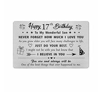 FALOGI Son 17th Birthday Card - Happy 17 Year Old Birthday Card for Son - Birthday Gifts for 17 Year Old Son, Metal Engraved Wallet Card