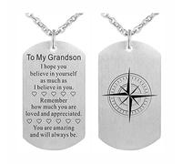 FALOGI To My Grandson Gifts Necklace from Grandma, Meaningful Grandson Dog Tag, Jewellery for Grandson