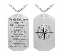 FALOGI To My Nephew Necklace, Nephew Dog Tag Gifts from Auntie, Personalised Jewellery for Nephew