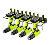 FaloStwer Drill Holder Power Tool Organizer Wall Mount, 4 Cordless Drill Racks with Screwdriver Hole, Heavy Duty Metal Garage Tool Organizer Storage for Tool Room Workshop Basement(Black, 1-layer)