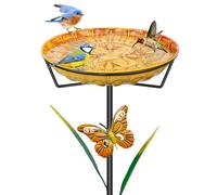 FaloStwer Metal Bird Bath for Outdoors, Easy to Clean Birdbaths with Removable Bowl Stable Upgrades Stake, Freestanding Bird Baths Feeder Bo